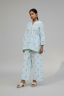 Powder Blue Cotton Woven Buti Gathers Co-ord Set (set of 2)