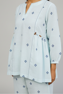 Powder Blue Cotton Woven Buti Gathers Co-ord Set (set of 2)