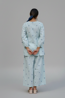 Powder Blue Cotton Woven Buti Gathers Co-ord Set (set of 2)