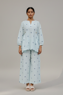 Powder Blue Cotton Woven Buti Gathers Co-ord Set (set of 2)