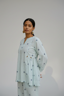 Powder Blue Cotton Woven Buti Gathers Co-ord Set (set of 2)