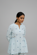 Powder Blue Cotton Woven Buti Gathers Co-ord Set (set of 2)