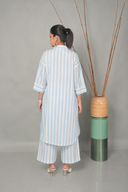 White-Blue Striped Antifit Shirt Collar Kurta Set (set of 2)