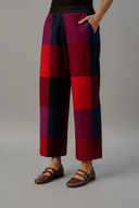 Red-Blue Checks Handloom Cotton Flared Pants