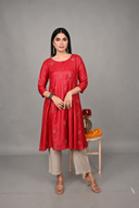 Red All-Over Hand Embroidered Tassar Silk Kurta Set (set of 2)