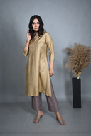 Gold All-Over Hand Embroidered Silk Slub Kurta Set (set of 2)