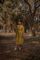 Mustard Cotton Front Open Shirt Dress