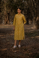 Mustard Cotton Front Open Shirt Dress
