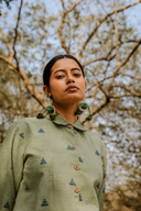 Olive Green Cotton Front Open Shirt Dress