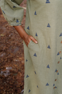 Olive Green Cotton Front Open Shirt Dress