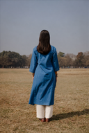 Blue Hand Embroidered Cotton Three Panel Kurta