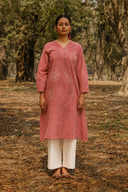 Dusty Pink Hand Embroidered Cotton Kurta