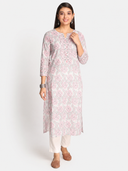 Pink Hand Embroidered Cotton Mirror Work Kurta