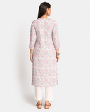 Pink Hand Embroidered Cotton Mirror Work Kurta