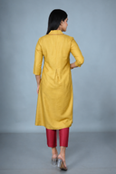 Yellow Hand Embroidered Silk Slub Kurta Set (set of 2)