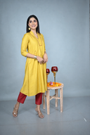 Yellow Hand Embroidered Silk Slub Kurta Set (set of 2)