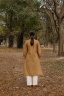 Mud Brown Hand Embroidered Cotton Kurta