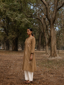 Mud Brown Hand Embroidered Cotton Kurta
