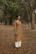Mud Brown Hand Embroidered Cotton Kurta