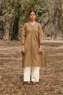Mud Brown Hand Embroidered Cotton Kurta