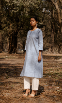 Blue Striped Hand Embroidered Cotton Three Panel Kurta