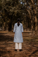 Blue Striped Hand Embroidered Cotton Three Panel Kurta