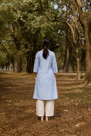 Blue Striped Cotton Pleated Kurta
