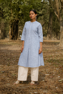 Blue Striped Cotton Pleated Kurta