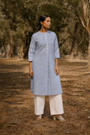 Blue Striped Cotton Pleated Kurta
