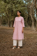 Red Striped Cotton Pleated Kurta