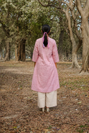 Red Striped Cotton Pleated Kurta