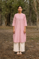 Red Striped Cotton Pleated Kurta