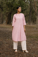 Red Striped Cotton Pleated Kurta