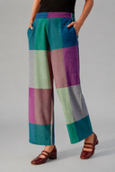 Teal Checks Handloom Cotton Flared Pants