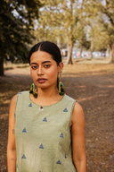 Olive Green Cotton Sleeveless A-line Dress