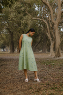 Olive Green Cotton Sleeveless A-line Dress