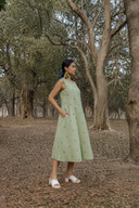 Olive Green Cotton Sleeveless A-line Dress