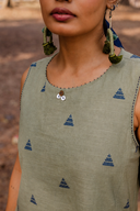 Olive Green Cotton Sleeveless A-line Dress