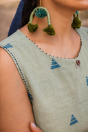 Olive Green Cotton Sleeveless A-line Dress