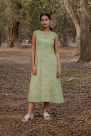 Olive Green Cotton Sleeveless A-line Dress