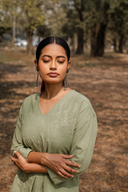 Sage Green Hand Embroidered Cotton Pleated Co-ord Set (set of 2)