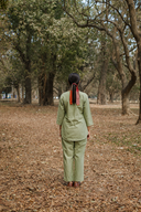 Sage Green Hand Embroidered Cotton Pleated Co-ord Set (set of 2)