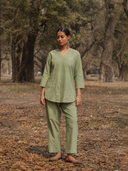 Sage Green Hand Embroidered Cotton Pleated Co-ord Set (set of 2)