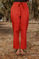 Rust Red Hand Embroidered Cotton Pleated Co-ord Set (set of 2)