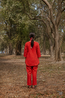 Rust Red Hand Embroidered Cotton Pleated Co-ord Set (set of 2)