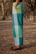Lime Checks Handloom Cotton Flared Pants