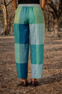 Lime Checks Handloom Cotton Flared Pants