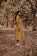 Mustard Cotton Woven Buti A-line Dress