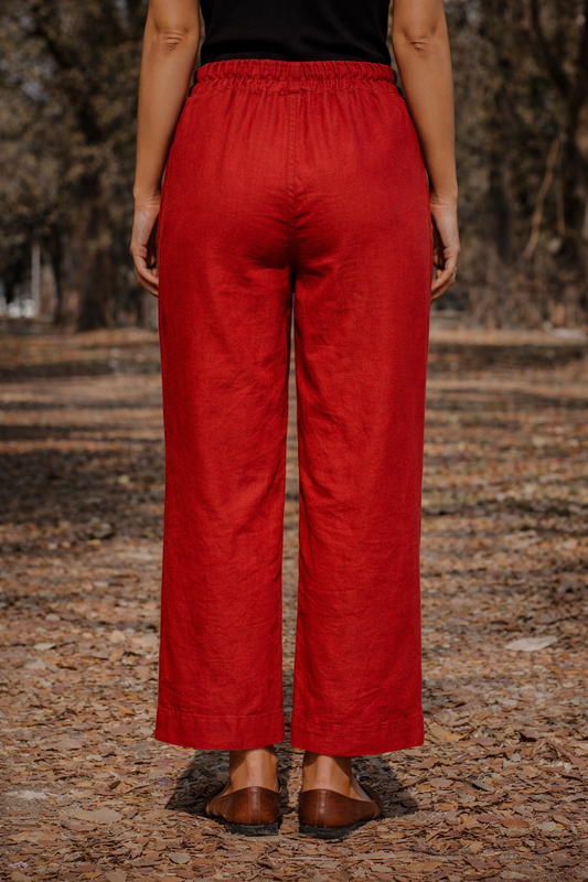 Rust Red Cotton Straight Pants