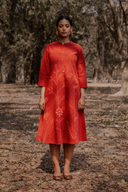 Rust Red Hand Embroidered Cotton Dress